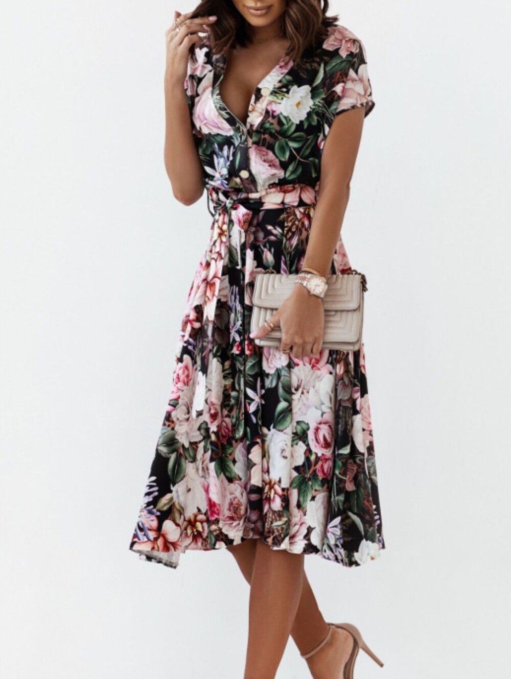 Imaginative Design Floral Short Sleeve Midi Dress